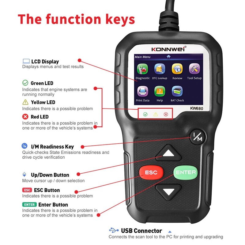 Konnwei KW680 OBD2 Scanner Obd Auto Diagnostische Auto Diagnostic Tool Lezen Duidelijke Fout Fout Codes OBD2 Automotive Scanner
