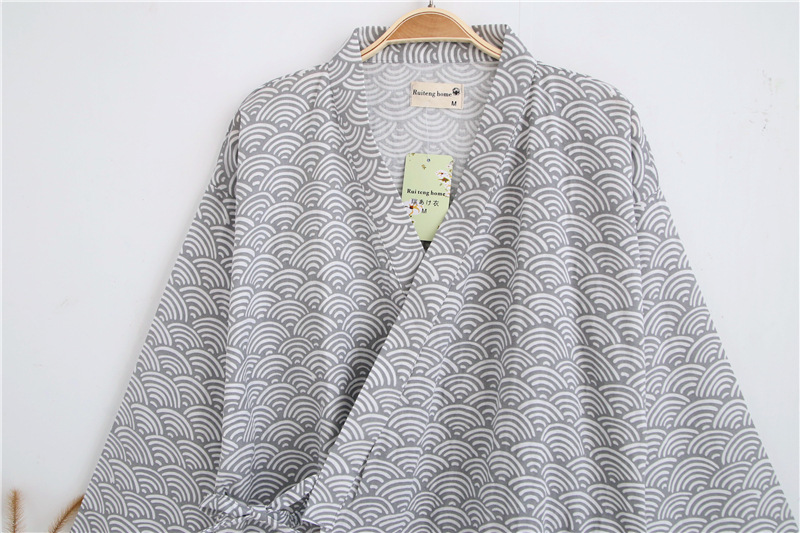 Katoen Double-Layer Gaas Nachtjapon Mannen Badjas Pyjama Lange Homewear Kimono Mannen Luxe Gewaad