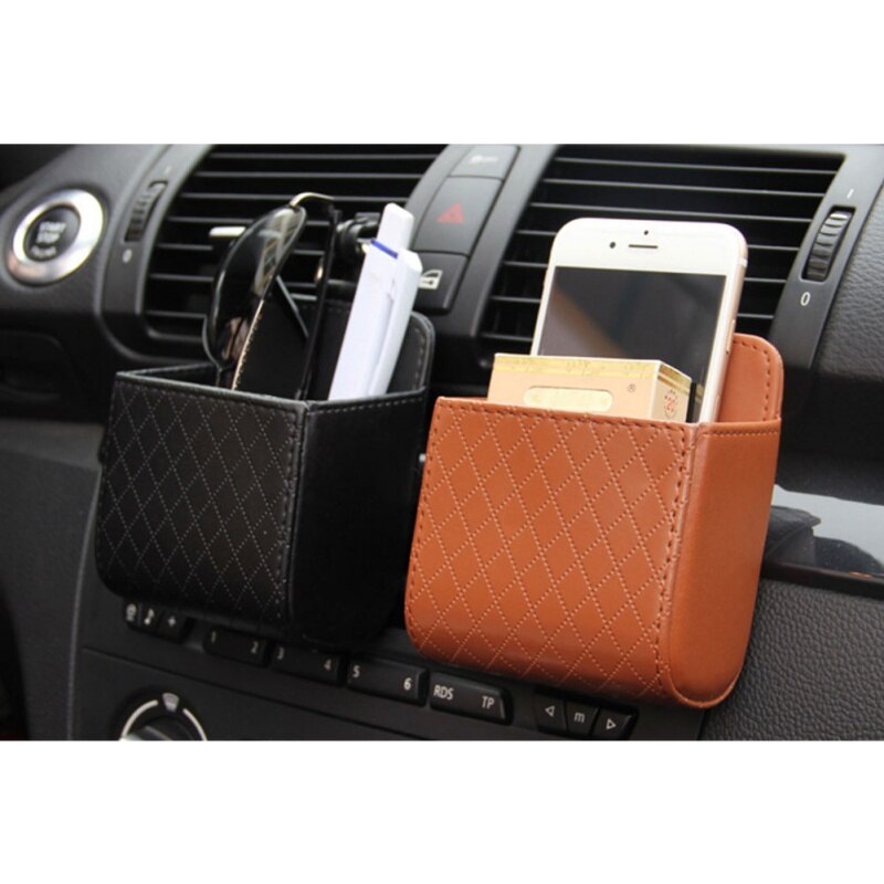 Pu Leer Auto Vent Outlet Vuilnis Doos Auto Mobiele Telefoon Houder Opbergtas Organizer Auto Opknoping Box Auto Styling Tas