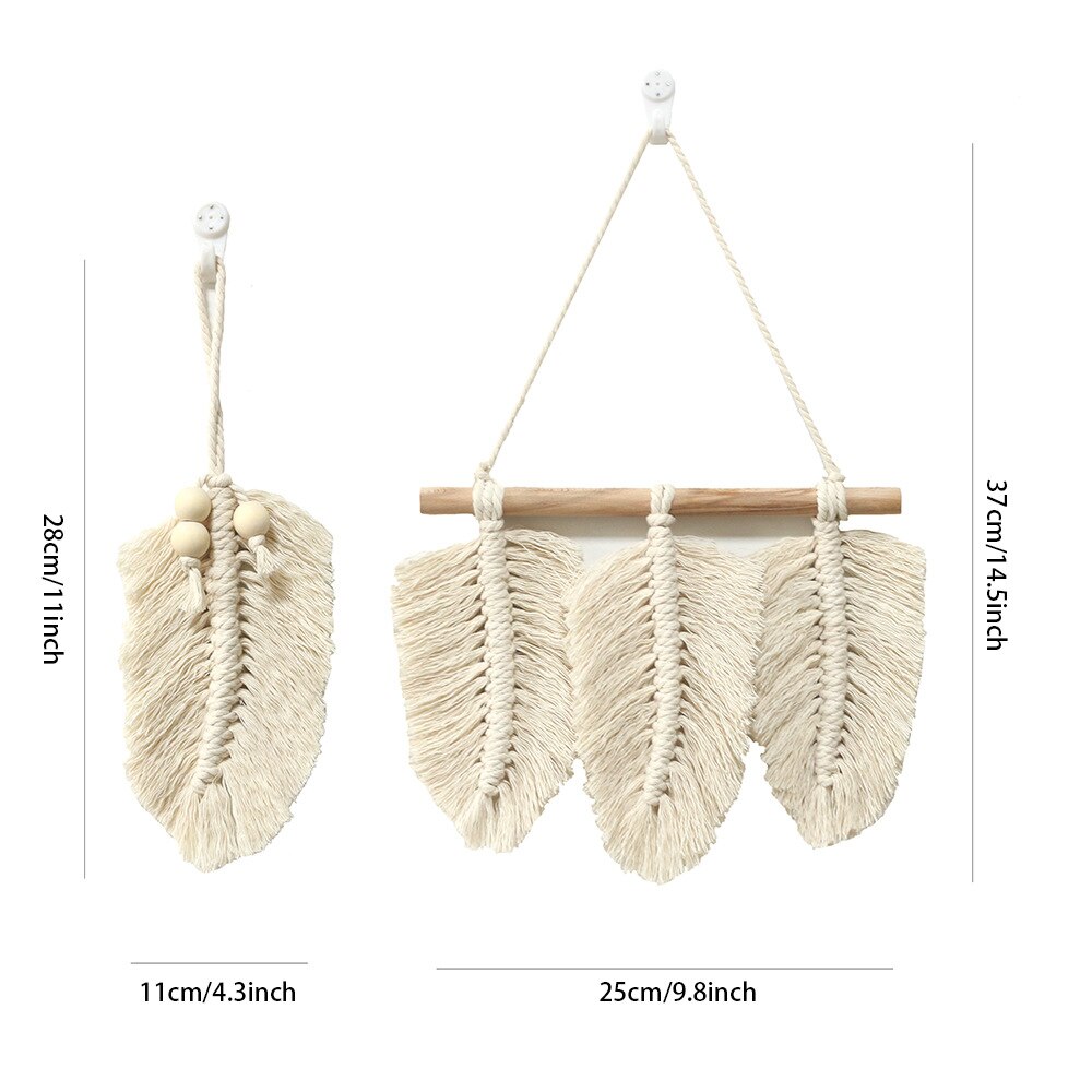 Handgemaakte Muur Opknoping Macrame Veer Katoenen Draad Tapastry Woondecoratie Voor Nursy Kinderkamer Woonkamer