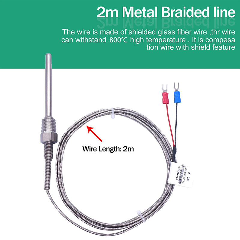 800°C Degree High Temperature Sensor Thread NPT 1/4 Stainless Steel Probe K Type PT100 Thermocouple Tube Temperature Controller