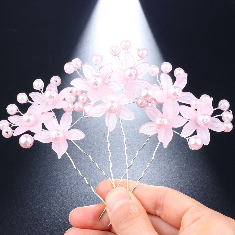 Vintage Hair Jewelry Crystal Rhinestone Handmade Leaf Flower Hairpins Hair Clips Wedding Bridal Headwear Hair Pins: shuijing pink