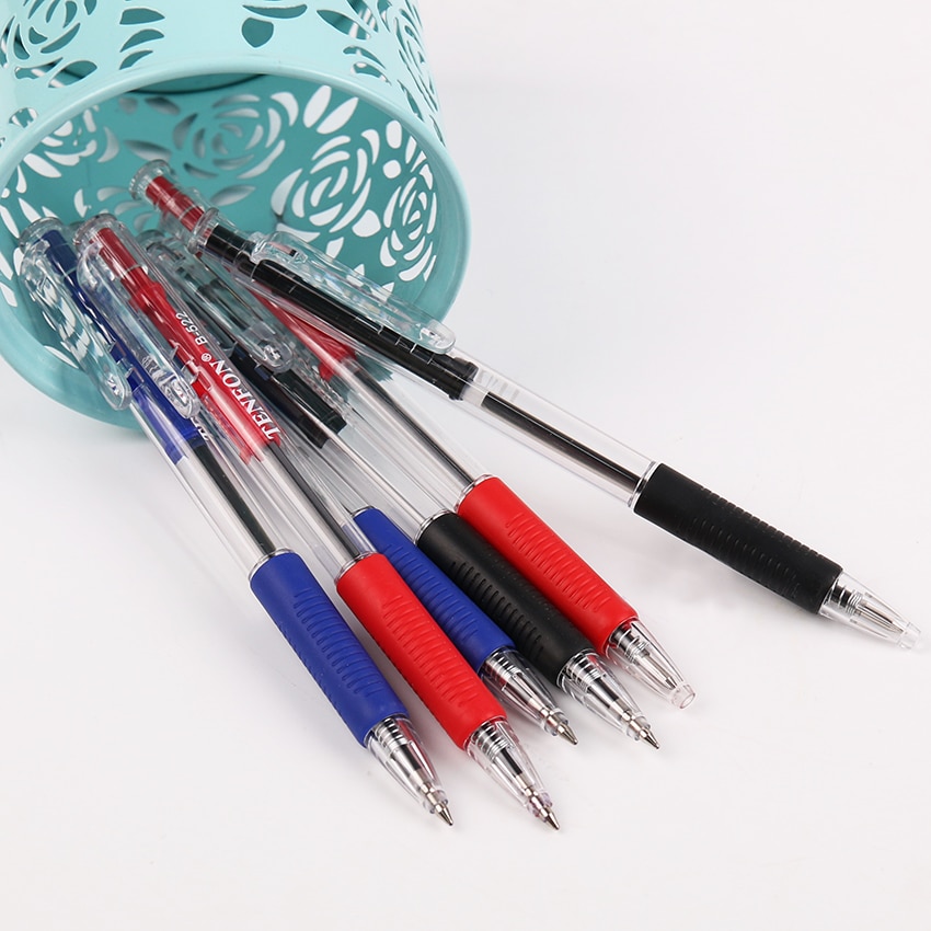 TENFON 1PC bolígrafo de plástico rojo azul y negro 3 colores bolígrafo de punta de bola transparente B-522