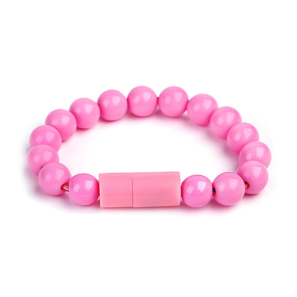 Beaded Charger Bracelet Portable for Android Type C Charging USB Connector Cable GK99: Pink A