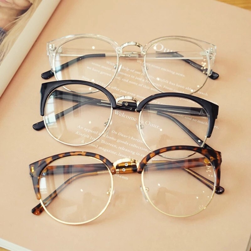 iboode Half Frame Transparent Spectacle Frames Women Men Anti-fatigue Computer Glasses Retro Classic Clear Lenes Eyeglasses