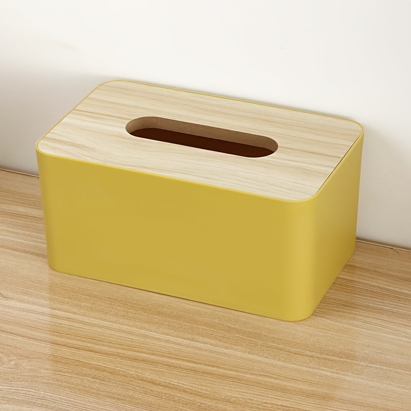 Taschentuchbox mit Kunststoffbasis und Bambusdeckel, für Einweggewebe. Ein eleganter Aufbewahrungsspender für Zuhause und Büro