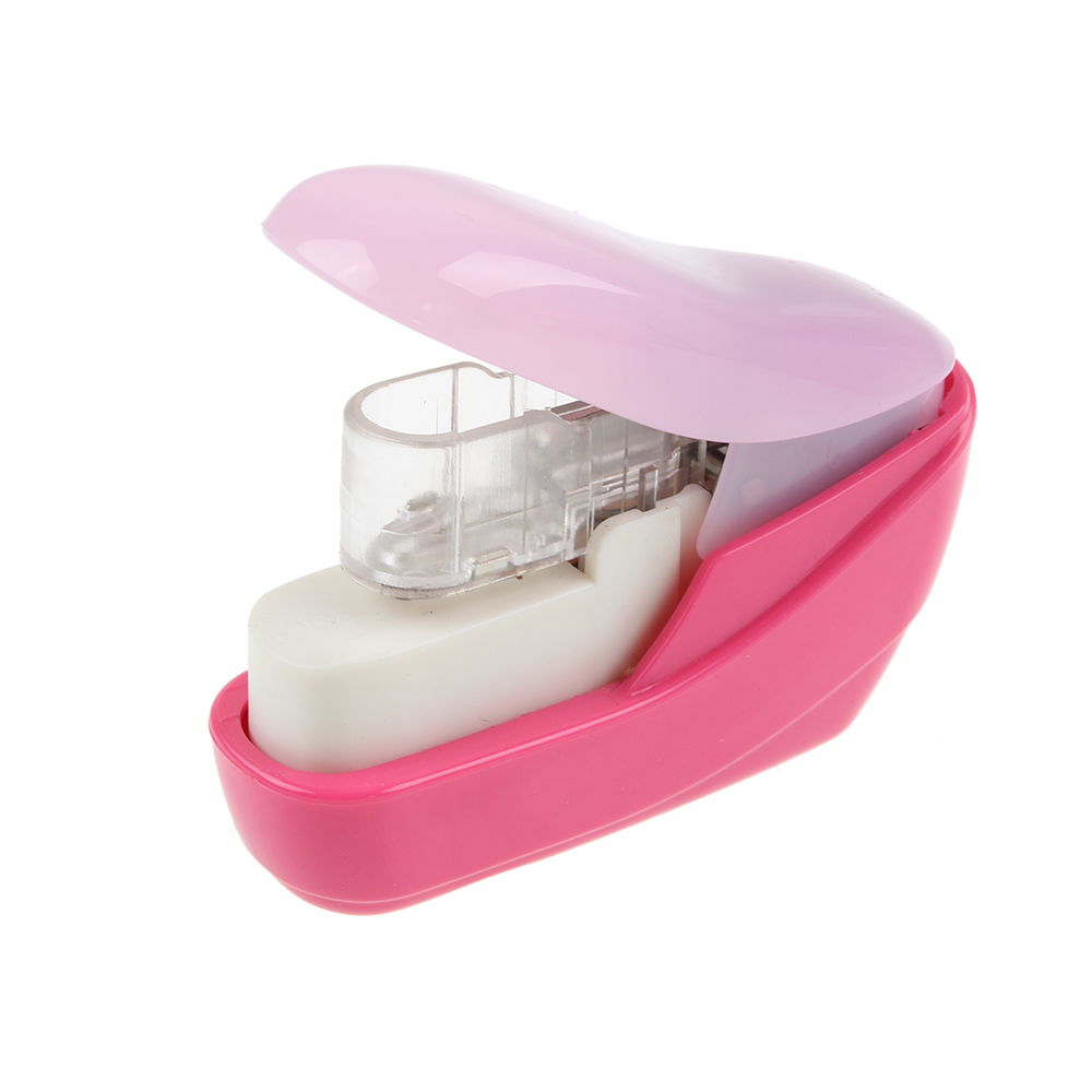 1Pcs No Nails No Staples Stapling Machine Mini Cute Book Stapleless Stapler Paper Stapling Stapler Without Staple Stapler: Pink