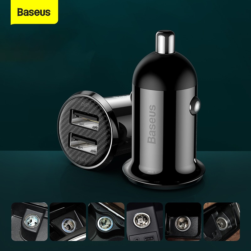 Baseus Mini Dual Usb Autolader 4.8A Snel Opladen 2 Port Usb Telefoon Auto Lader Adapter Voor Mobiele Telefoon Tablet auto Lading