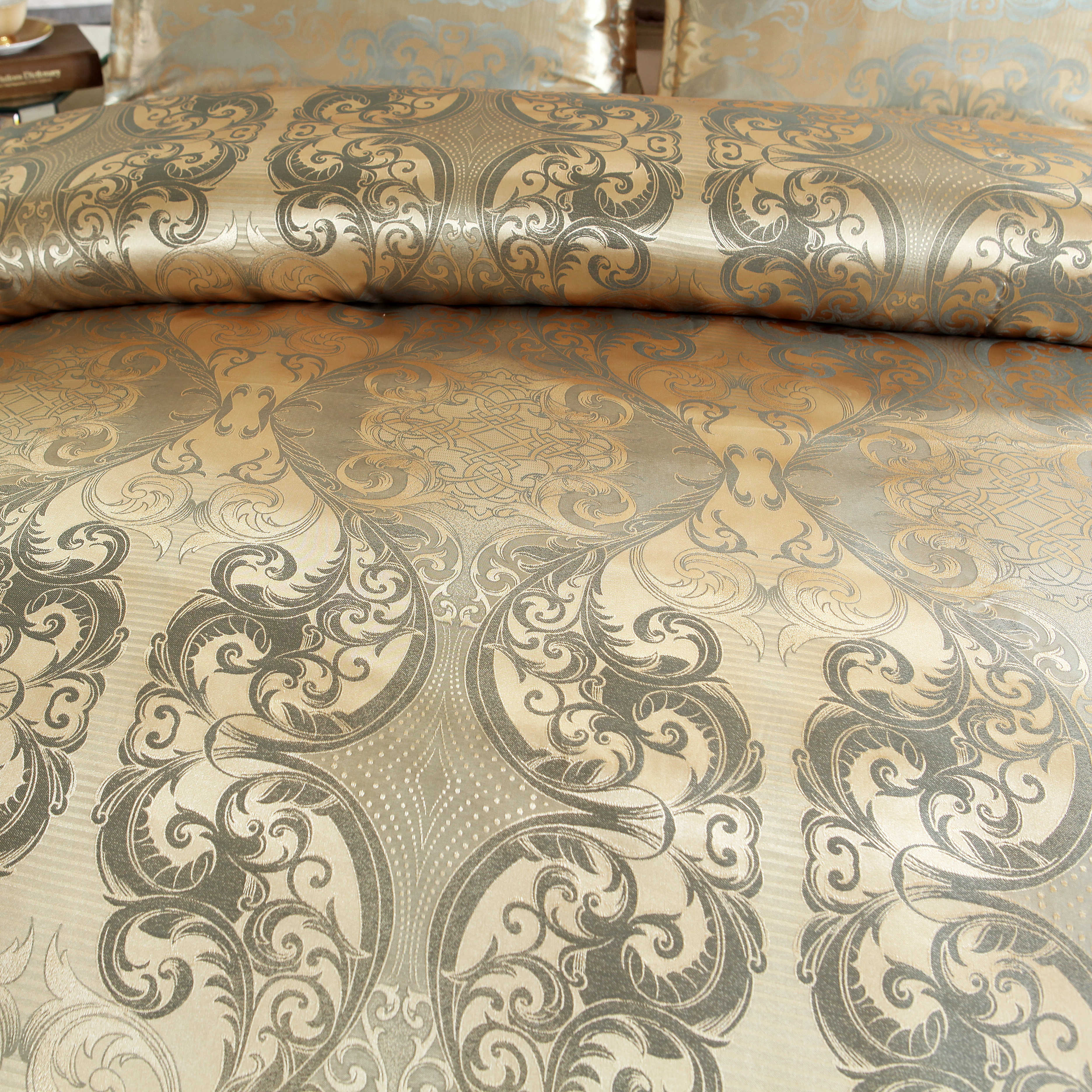 Påslakanset i satin i storlek, blommigt jacquard i satin, lyxigt sängkläderset i siden, 3 delar