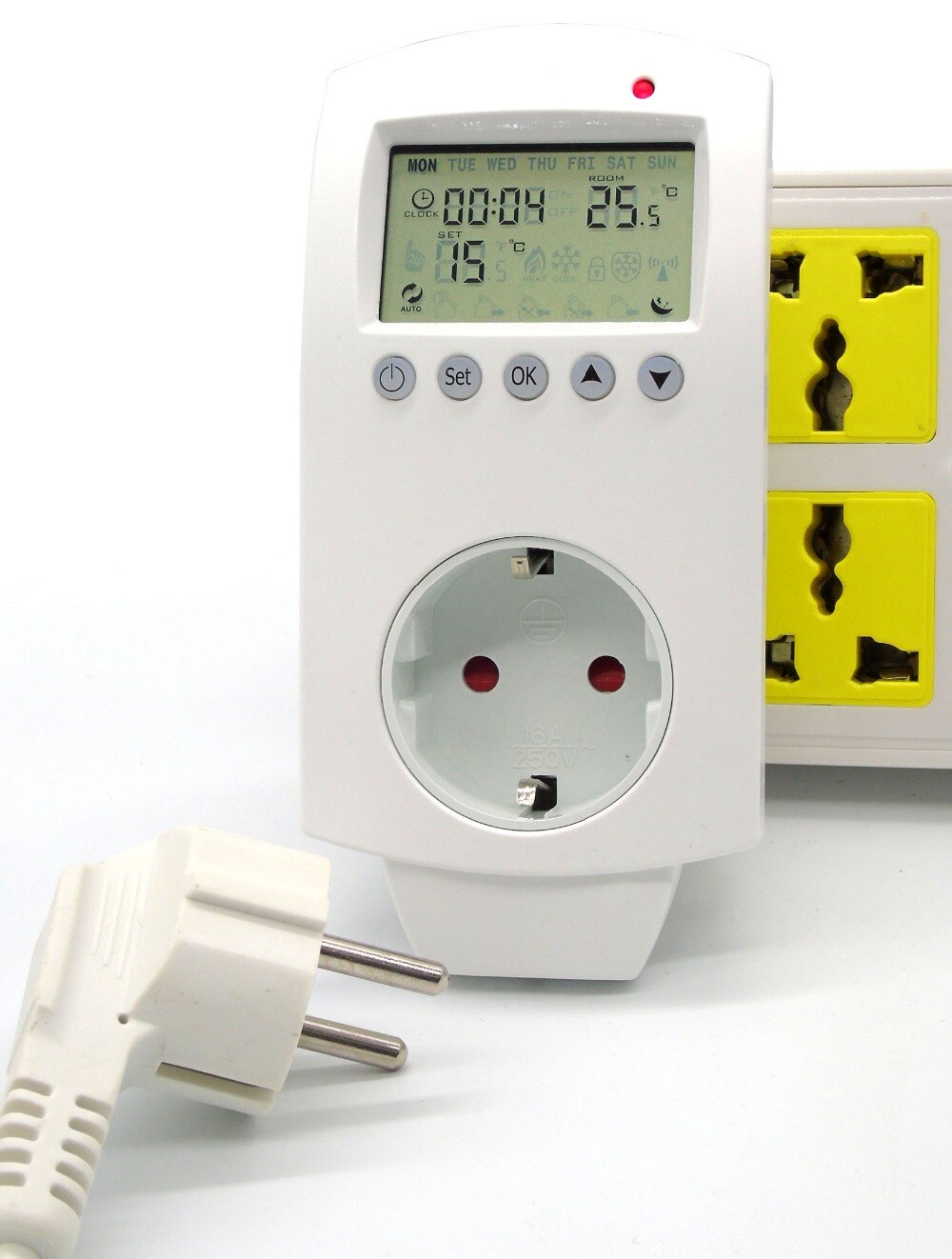 Termostato de enchufe programable de 16a 230V, enchufe europeo con temporizador de arranque, apagado regular