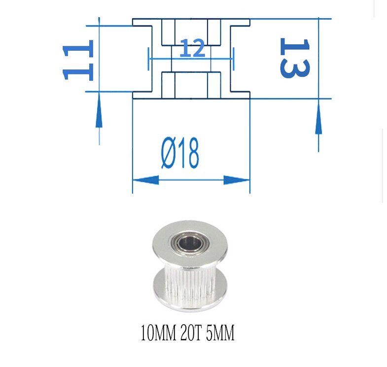GT2 koła koło rozrządu 16-zębów 20-zęby z 3mm lub 5mm otwór z łożyskami do 3D części drukarki pasek rozrządu 6mm 10mm: 10MM  20T 5MM