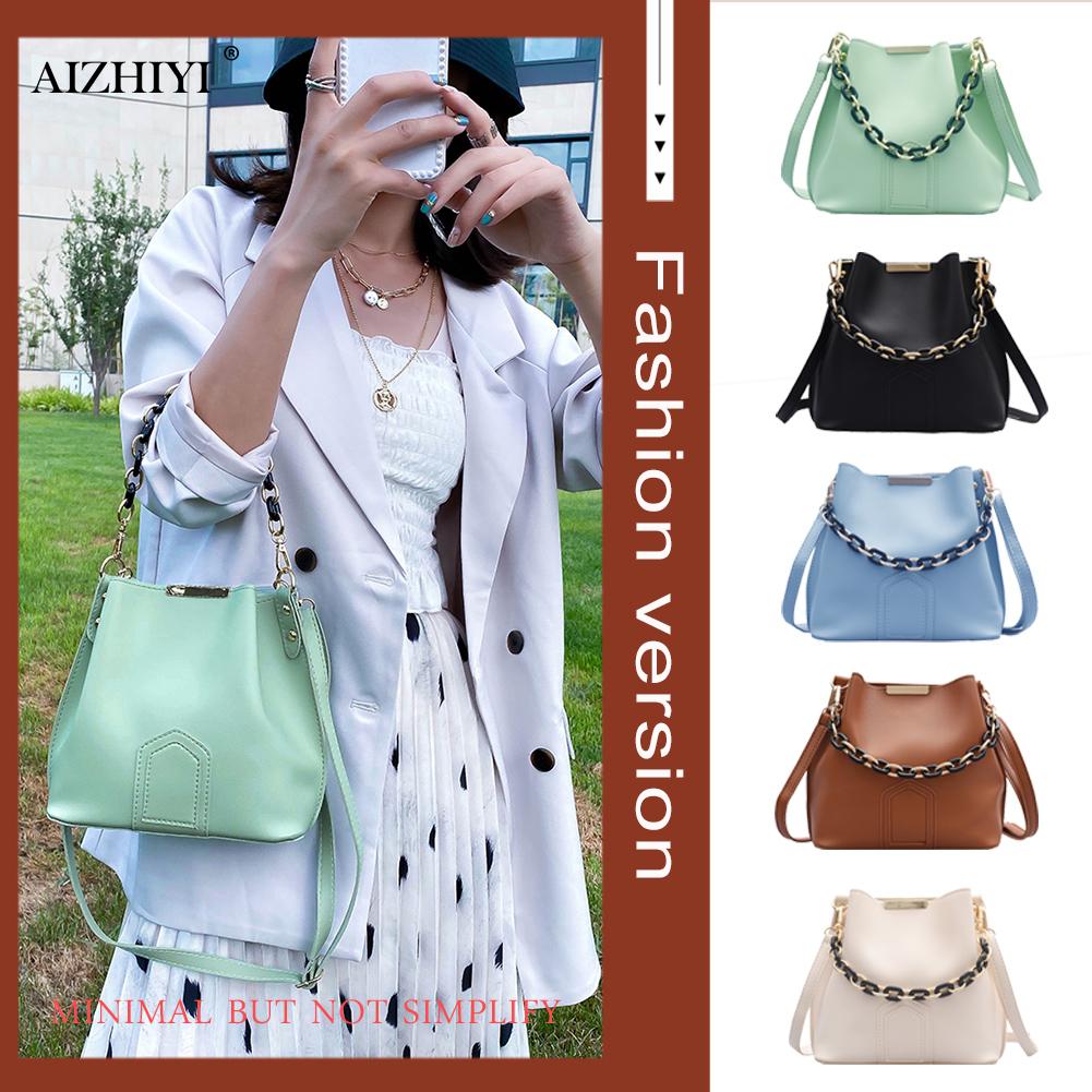 Afslappet crossbody taske populær simpel kvindelig daglig taske kvinder solid pu læder kvindelig kæde bøtte skulder pose