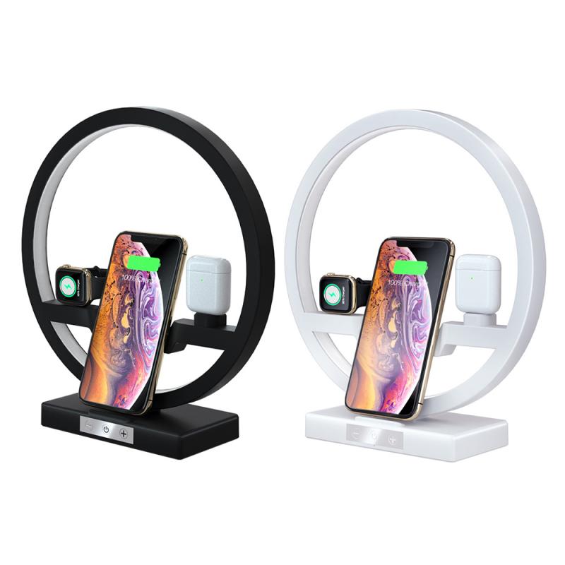 3 em 1 lâmpada de mesa rápido qi carregador sem fio estação doca para apple watch iwatch 5 4 airpods carregamento sem fio carregador rápido