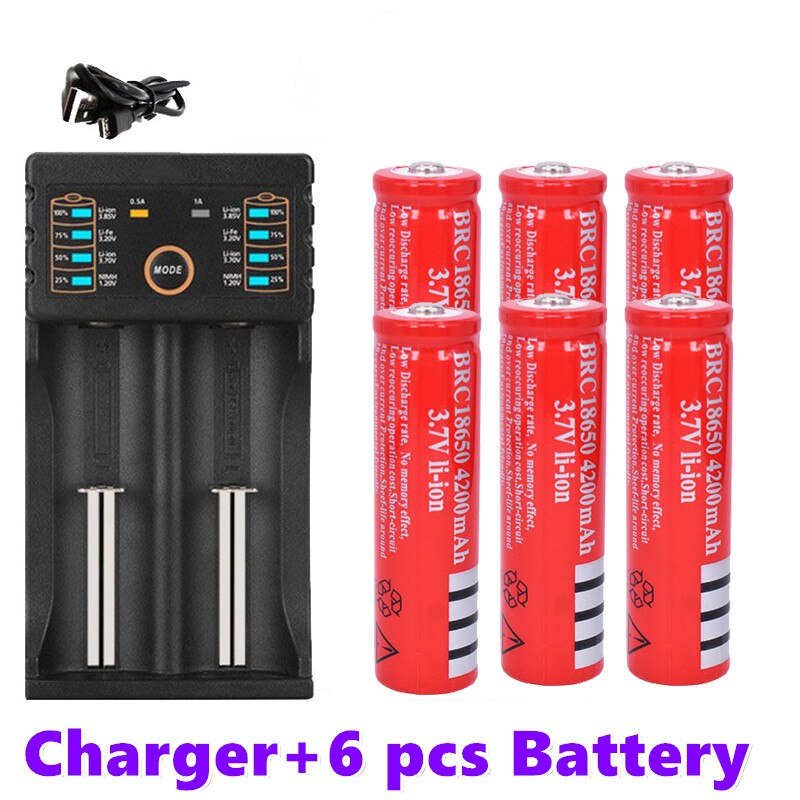 Originale 18650 batterier 3,7v 4200 mah wiederaufladbare liion batterie für led taschenlampe batery litio batteri + usb ladegerät: 6 stk