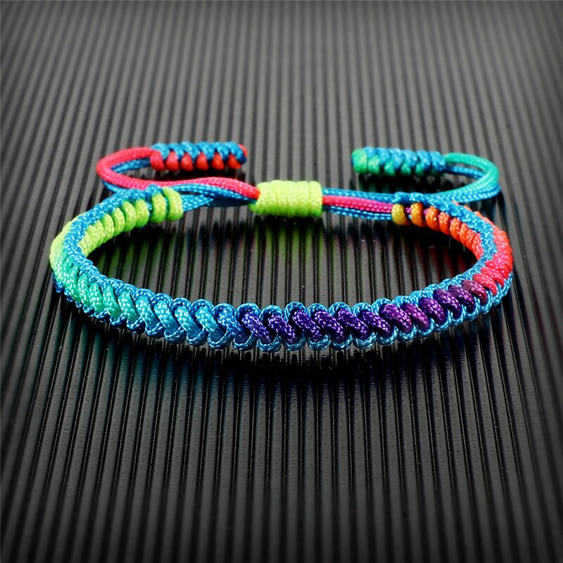 Pulsera de cuerda con nudos trenzados para hombre y mujer, brazalete con amuleto de la suerte, Color degradado, joyería tejida, Unisex, Original, hecho a mano