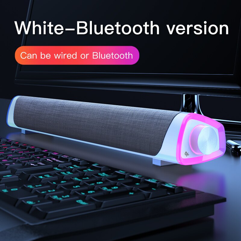 3D Surround Soundbar Bluetooth 5.0 Speaker Wired Computer Speakers Stereo Subwoofer Sound bar for Laptop PC Theater TV Aux 3.5mm: Bluetooth white