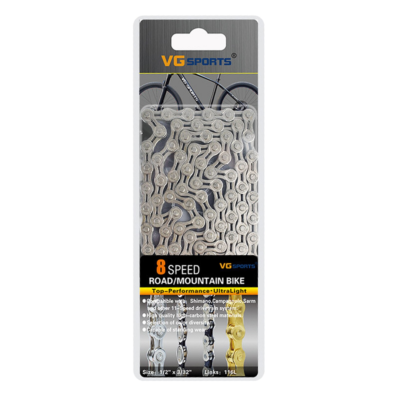 8/9/10/11S 116L Bicycle Chains Half-Hollow Mountain Road Bike Chain Steel High Strength Ultralight Bike Chain Component Parts: 8 Speed Silver