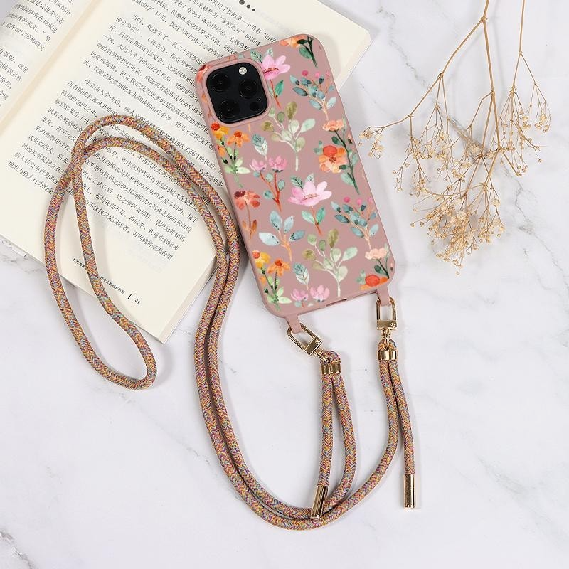 Funda de cadena de lujo para iPhone 16 SE4 15 Pro max 14 13 12 11 XSM XR XS 6 7 8 funda de teléfono cruzada con correa Plaint cubierta de flores