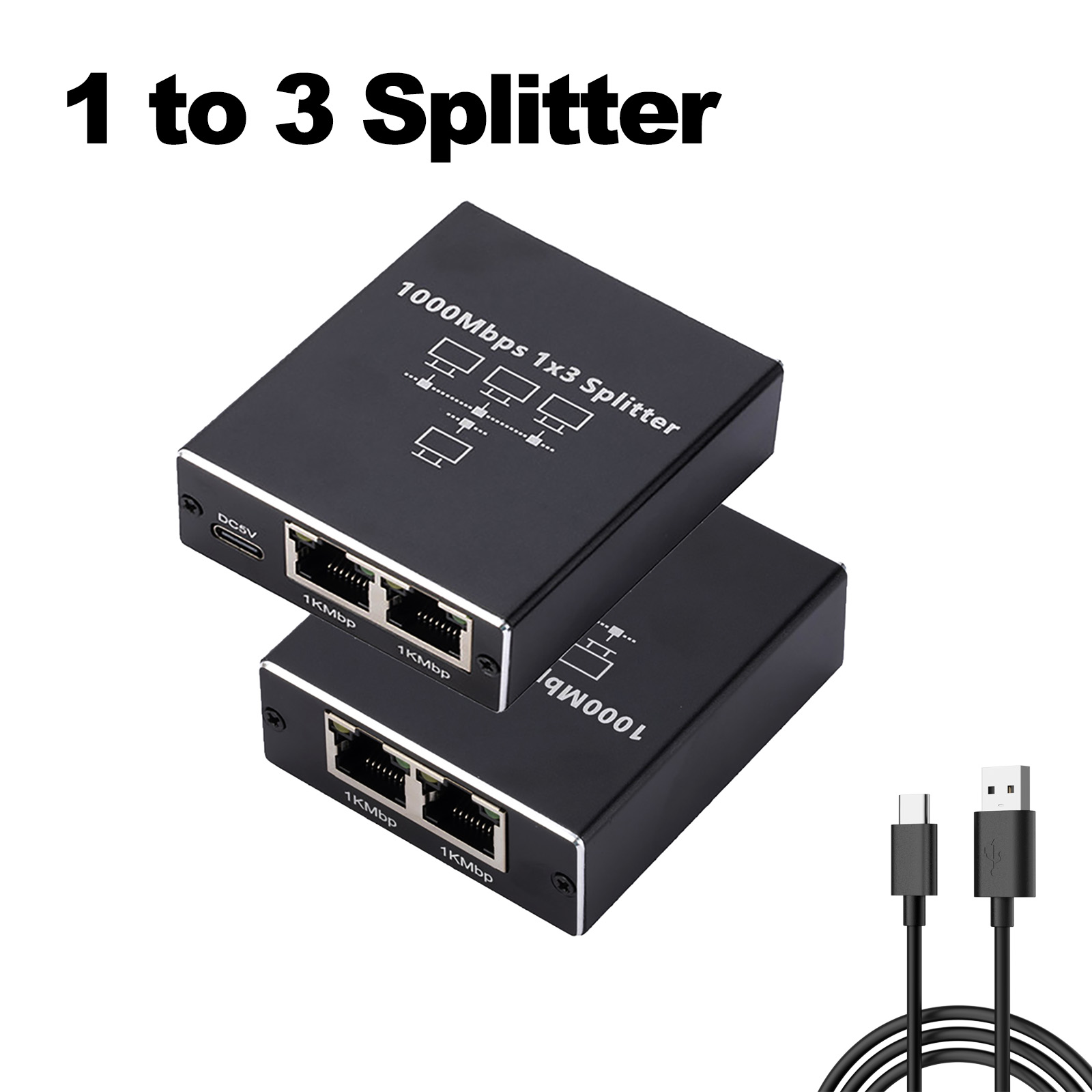 Gigabit 1000mbps rj45 divisor 1 a 2 4 adaptador ethernet lan conector interruptor acoplador para pc portátil tv box roteador tv digital: Azul