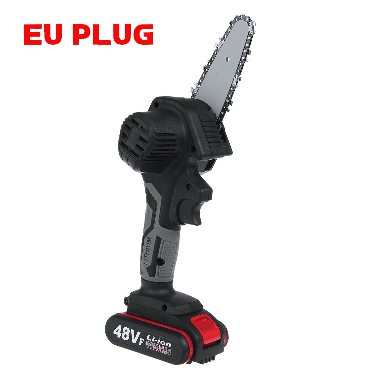48V Cordless Electric Chain Saw 4inch Portable Electric Saw Woodworking Cutting DIY Tool Electric Pruning Saw With 1 Battery: EU Plug