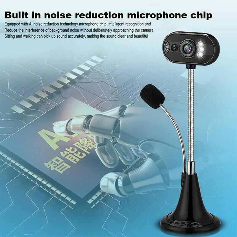 Hd Camera 4-Led Webcam Desktop Computer Pc Video Usb W/Met Microfoon
