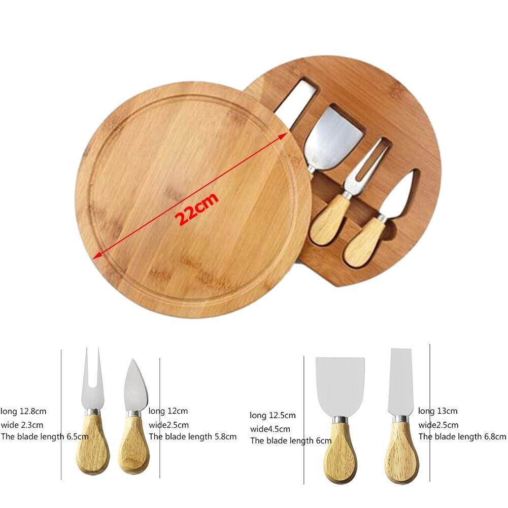 Rubber wood cheese board cheese pizza cutting plate cheese board cheese bamboo knives set with four Z7S6