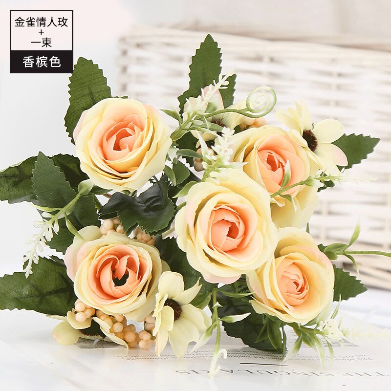 3 stk 1 haug  of 5 kunstige blomster brud som skal roser bryllup halloween fest bursdag hage hjem dekorasjon tilbehør krans: 1 gul