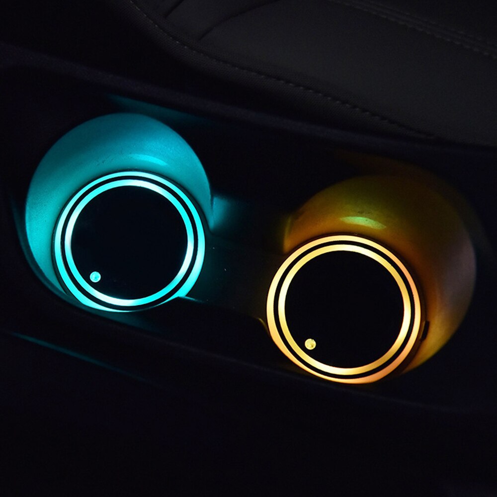 Universal led bilkopphållare rgb light anti-slip pad drink coaster interior decor auto ambient light biltillbehör interiör