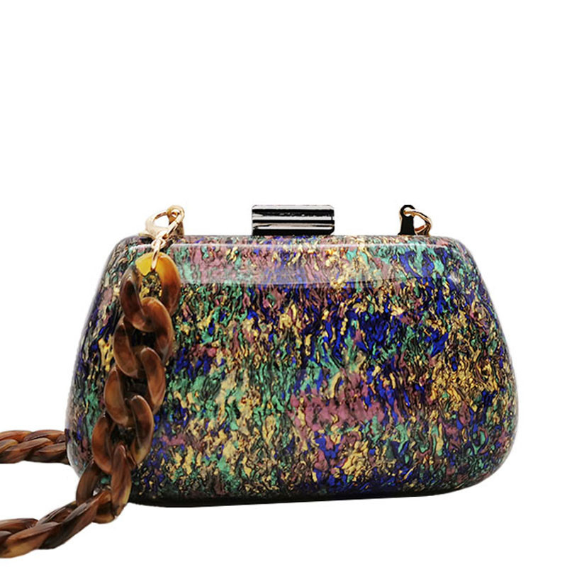 Neue Bunte Hülse Marmor Acryl Kupplung Taschen Frauen Bote Taschen Luxus Elegante Abend Taschen Partei Handtaschen: Acryl- Harz Kette