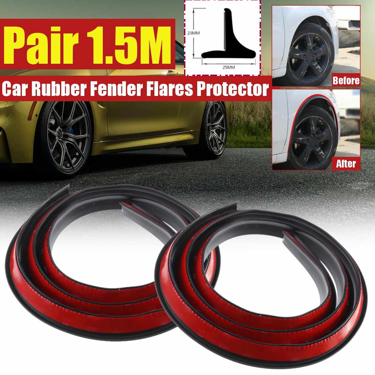2x/4x Universele Rubber Auto Anti-Collision Wiel Wenkbrauw Spatbord Bescherming Sticker 1.5M Auto Wheel Arch strip: 2pcs