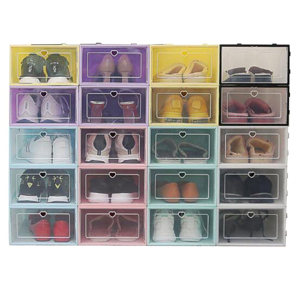 D 1PC Transparent Shoe Box Storage Shoe boxes thickened Dustproof Shoes Organizer Box combination shoe cabinet S/L size