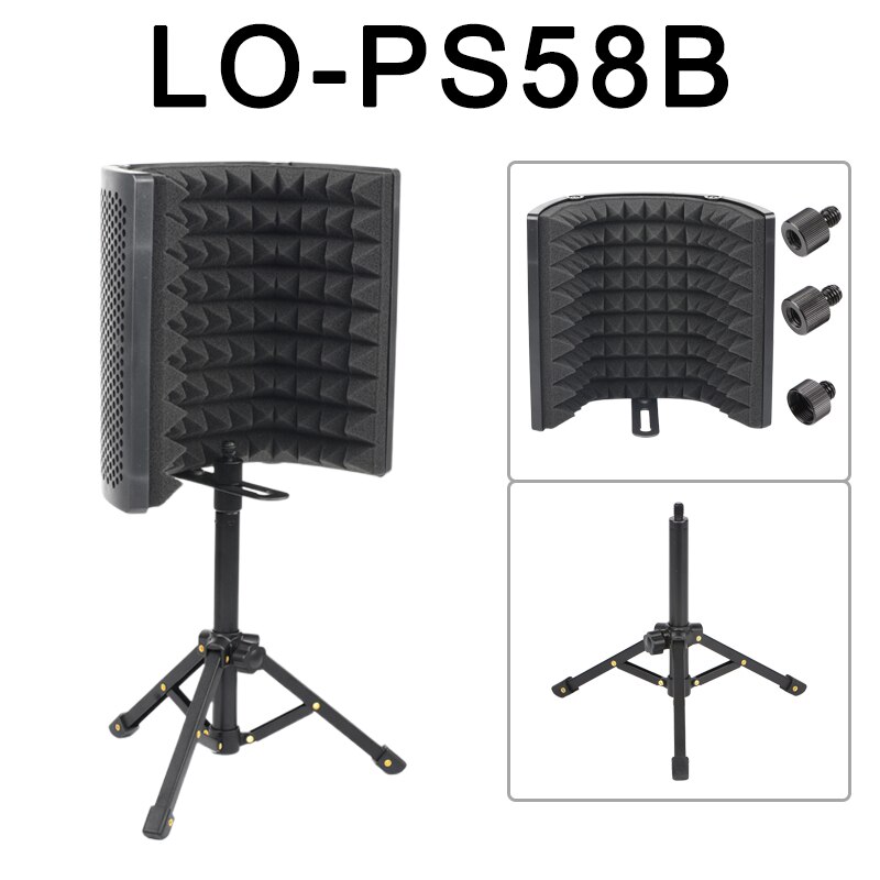 Plastic 3 Panels Isolation Shield Portable and Adjustable Foldable for Condenser Microphone to Reduce Noise Acoustic LO-PS58: 3P(With Stand B)