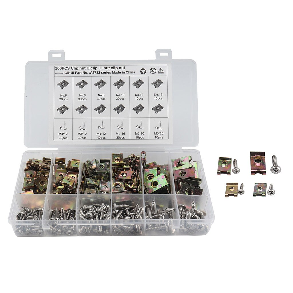 300Pcs Automotive Auto Schroef & U Moer Assortiment Kit Met Storage Case