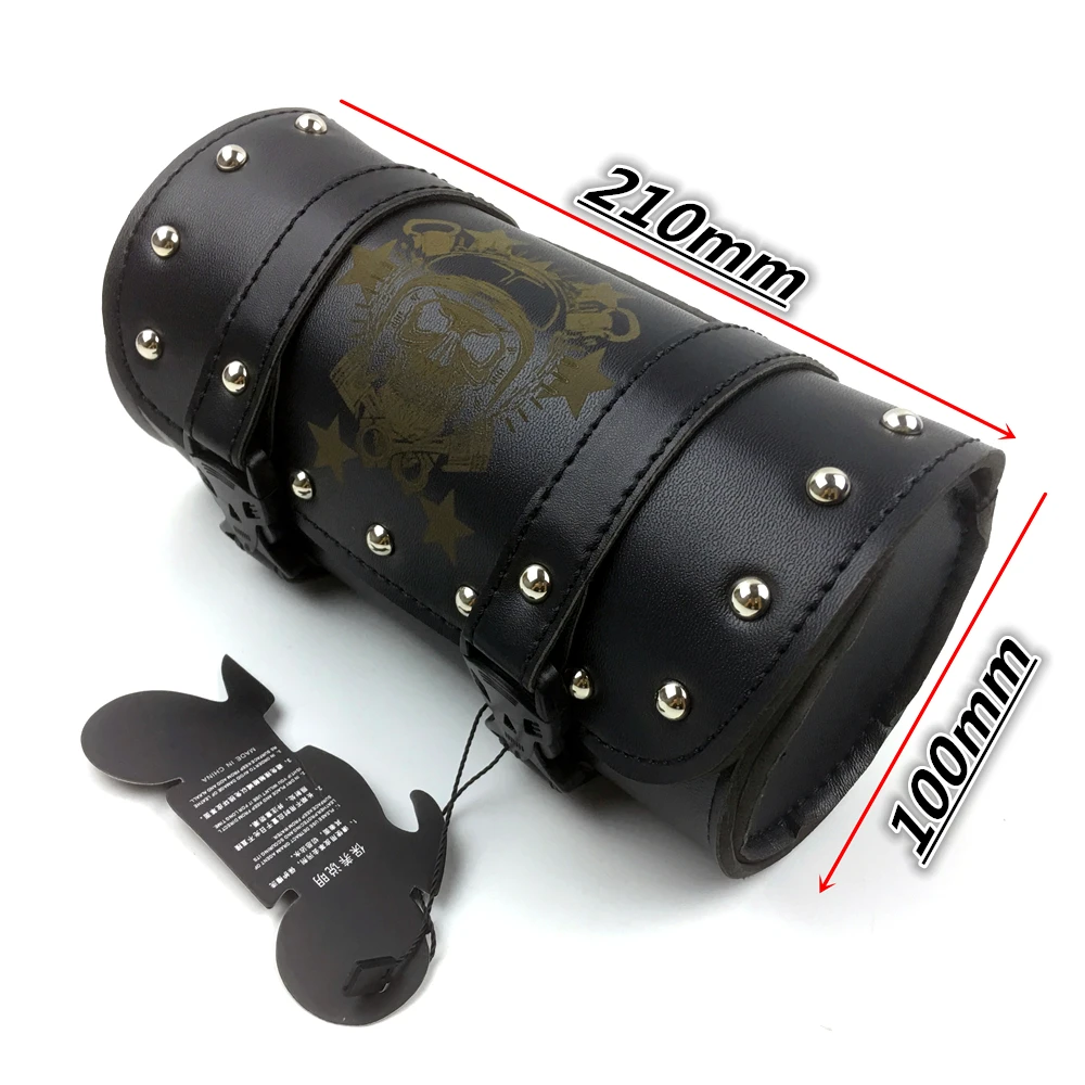 2022 neue Motorrad Gabel Tasche Leder Cruiser Werkzeug Rolle Barrel Tasche Gabel Barrel Form Lenker Schwarz Satteltaschen Lagerung: Black