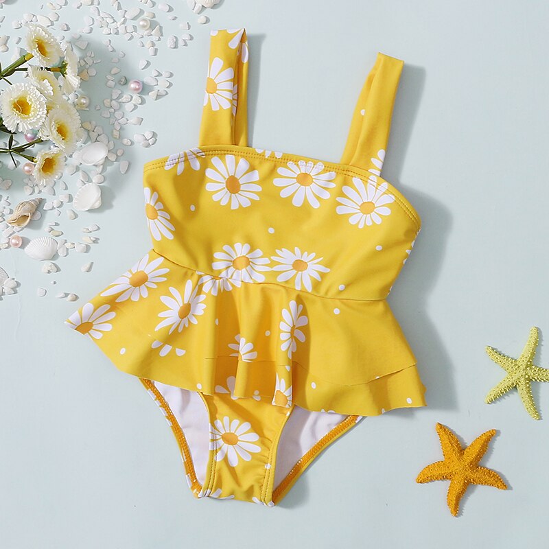 Sommer Kleinkind Baby Mädchen Bademode Nette Gänseblümchen Druck Quadrat Kragen Ärmellose Badeanzug Kleinkind lässig Badeanzug Bademode