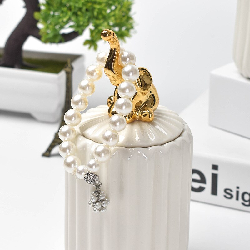 Pot de rangement en céramique plaqué or, pot de rangement, commode décorative, bijoux, cosmétiques, boîte de rangement, Animal mignon, artisanat de bonbons