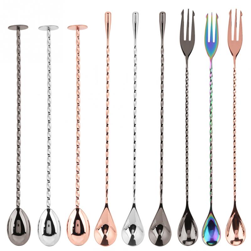 Multifunctionele Rvs Menglepel Spiraal Patroon Cocktail Lepel Bar Lepels Barman Dubbele Hoofd Roer Lepel Bar Tool