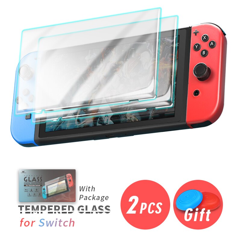 Protector de pantalla de cristal de alta dureza, 2 piezas, 9H, Compatible con Nintendo Switch, antiarañazos, NS, accesorios para consola: Default Title