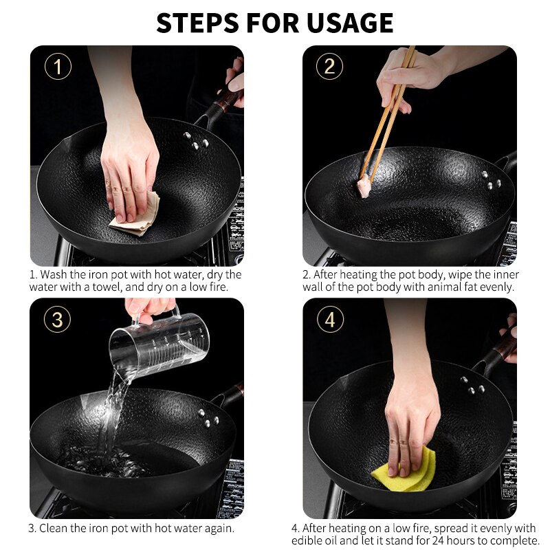 Gietijzeren Wok Chinese Traditionele Handgemaakte Ijzer Non-stick Pan Gas En Inductie Kookplaat Niet-Coating Kookgerei Keuken levert