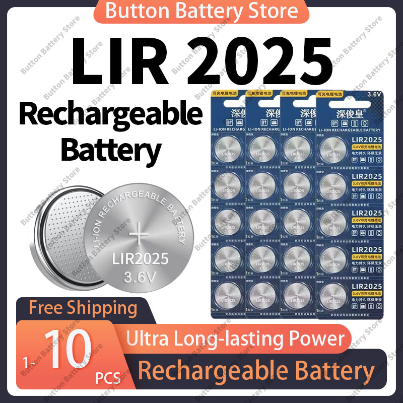 3.6V LIR2025 Rechargeable Battery - High Capacity for Car Key, Remote, Toys, Scales - Direct Replacement for CR2025 ML2025