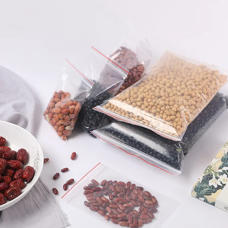 200/100 Uds. Bolsas gruesas selladas con cremallera, bolsa de almacenamiento de plástico transparente para joyería pequeña, embalaje de alimentos, bolsa de sellado con cremalleras resellables