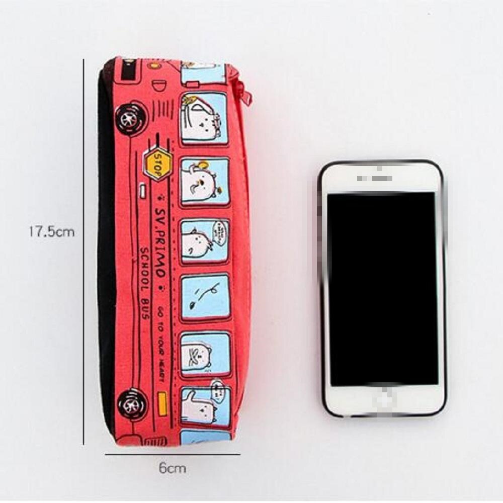 Canvas Pencil Case Popular School Bus Zipper Pencil Box Stationery Organizer School Supplies Durable Pen Bag For Kids