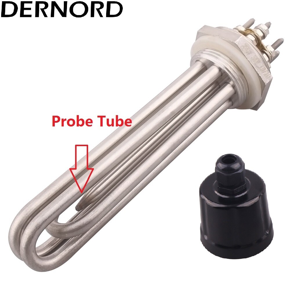 DERNORD Heater with Probe Tube 220v/380v 3KW DN32 / 42MM Thread SUS304 Heating Resistance Element Immersion Water Heater Element
