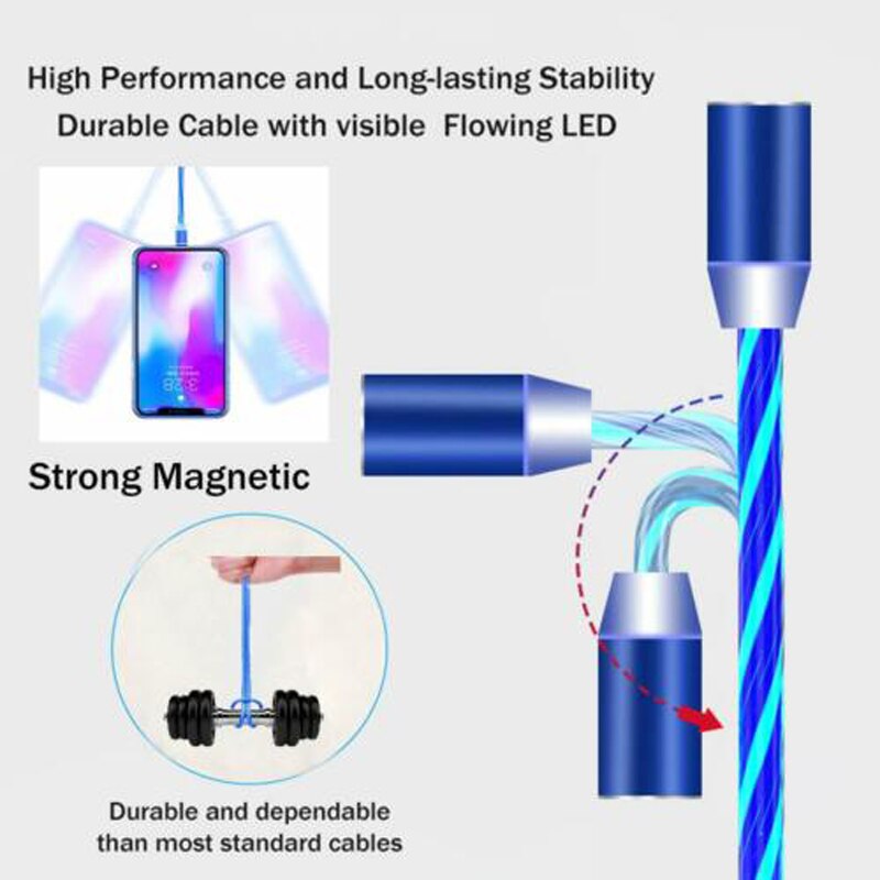 Magnetische Kabel Vloeiende Licht Led Micro Usb Kabel Voor Samsung Type-C Opladen Voor Iphone Magneet Charger Type C kabel Universele