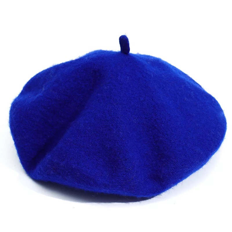 Béret en Laine Rétro et Style Artiste Français pour Femme et Fille Chapeau Vintage de Couleur Unie, , pour Dame, Hiver: Sapphire Blue