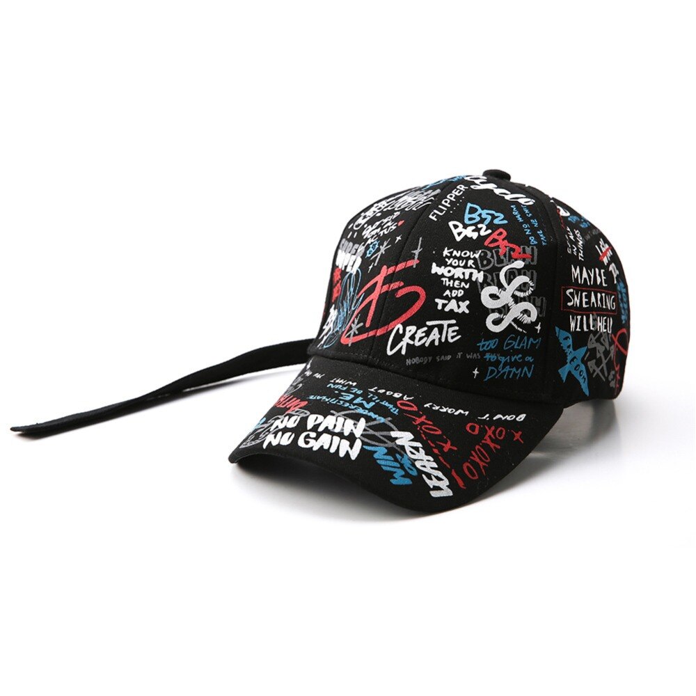 Mode Vrouwen Mannen Hoeden Verstelbare Zwart Wit Kleur Afdrukken Graffiti All-Matching Baseball Cap Voor Man Vrouw Straat caps: Black