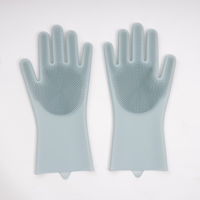 Dish Washing Gloves Scrubber Rubber Magic Cleaning Silicone Gloves Heated Resistant Kitchen Household Gloves Easy Washing Gloves: Gray White
