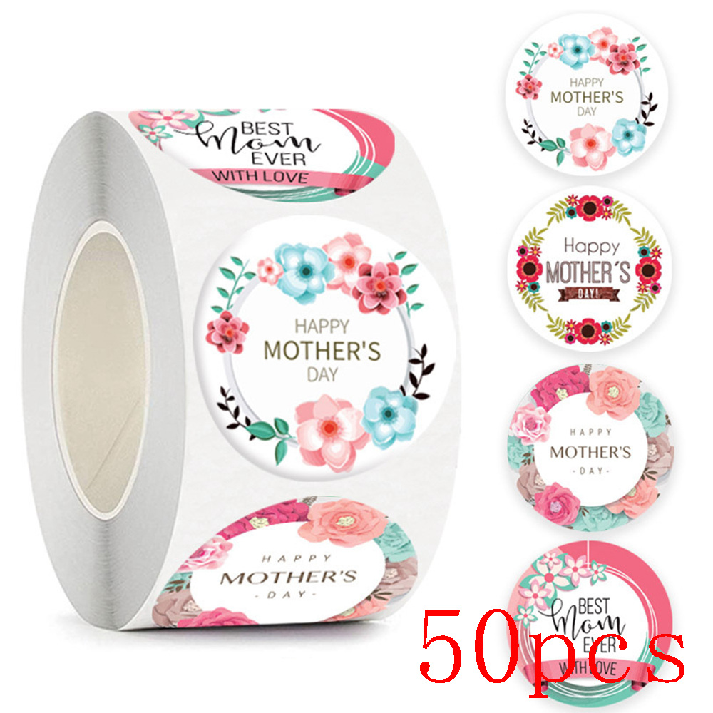 50-500 Stuks Gelukkige Moeders Dag Stickers Ronde Bedankjes Stickers Voor Cadeaubonnen Decoratie Envelop Zegels Cadeaupapier Feest Gunst: Donker Kaki