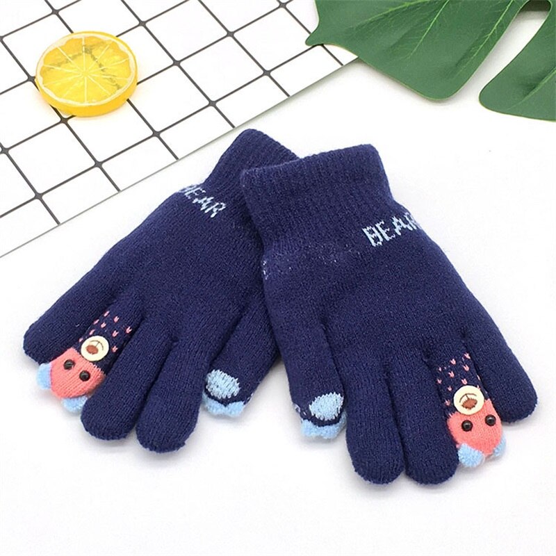 Winter Warme Handschoenen Voor Kinderen 3-8years Verdikte Kids Baby Wanten Buitensporten Vingertop Beer Dubbele Leuke Handschoenen: C