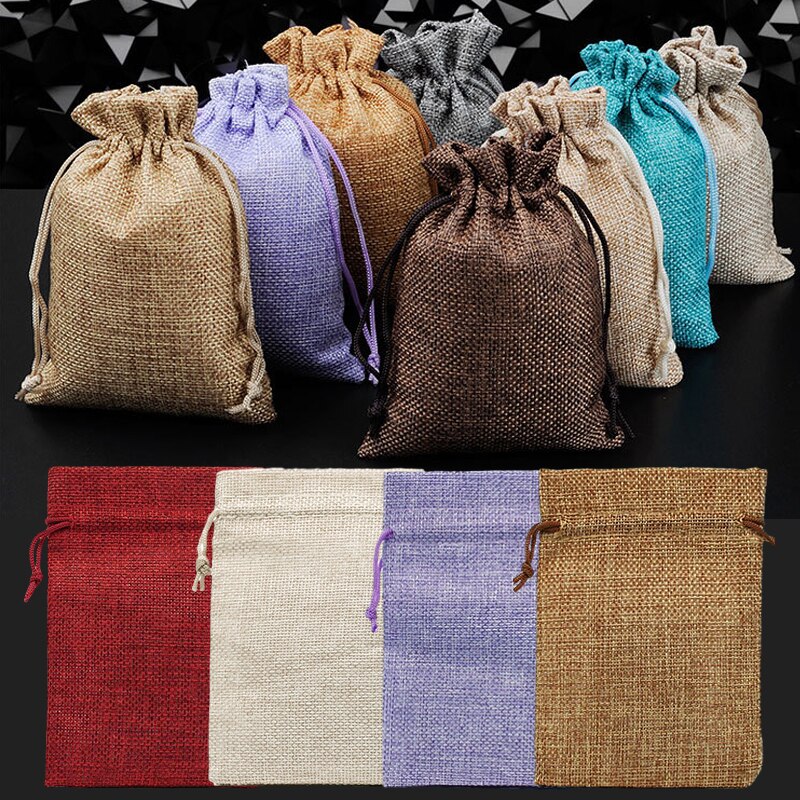 10Pcs Linnen Trekkoord Tassen Bundel Pocket Katoen Opbergzakken Voor Christmas Verpakking Tassen Linnen Trekkoord Zak Decoratie